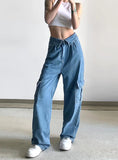 V-LAPEL HIGH WAIST MULTIPLE POCKETS JEANS