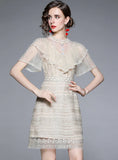 WOMEN LACE RUFFLED WAIST DRESS