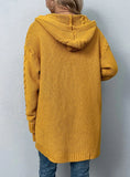SOLID COLOR HOODED TWIST CARDIGAN SWEATER COAT