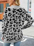 LOOSE V-NECK LEOPARD PULLOVER SWEATER