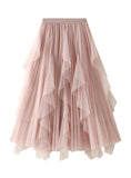 HIGH WAIST RUFFLE STITCHING GAUZE SKIRT