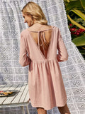 LOOSE CASUAL V-NECK LONG SLEEVE DRESS