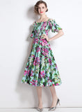 BELLFLOWER PRINT ELASTIC WAIST SLING DRESS