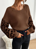 V-NECK KNITTED LOOSE LEOPARD STITCHING SWEATER