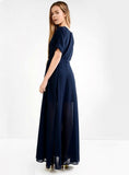 BLUE SEXY DRESS SPLIT V-NECK CUT OUT CASUAL PARTY DRESS
