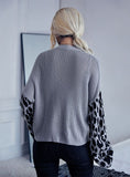 LONG SLEEVE LEOPARD PRINT STITCHING SWEATER COAT