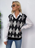 LATTICE V-NECK KNITTED PULLOVER VEST