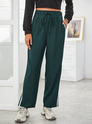 HIGH-WAIST LOOSE SPLICED SPLIT SPORTS PANTS