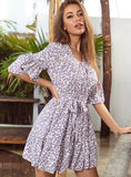 BROKEN TRUMPET MIDDLE SLEEVE RUFFLED DRESS