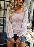 SQUARE NECK LONG SLEEVE PRINT SHIRT