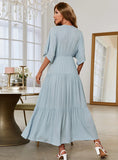 V-NECK SOLID COLOR BAT SLEEVE DRESS