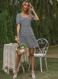 PLAID LACE-UP SHORT SLEEVE DRESS