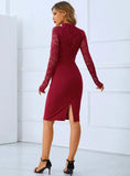 ROUND NECK LACE LONG SLEEVES DRESS