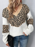 V-NECK PULLOVER COLOR-BUMP LEOPARD SWEATER