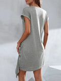 ROUND NECK PULLOVER SHORT SLEEVE IRREGULAR DRESS