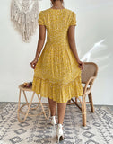 WOMEN V-NECK SHORT PRINT DRESS