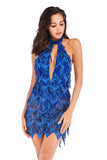 V-NECK HALTER BACKLESS FRINGED SEQUINED DRESS