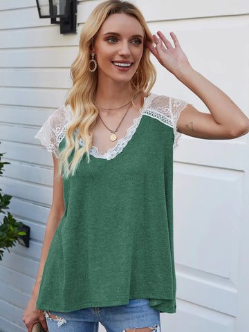 SPLICED LACE LOOSE VEST T-SHIRT