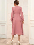 BUBBLE SLEEVE BELT V-NECK LONG-SLEEVED DRESS