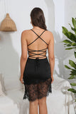 STRAP CROSS BACKLESS LACE DRESS
