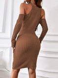 SINGLE-BREASTED HOLLOW KNIT DRESS