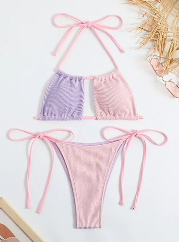 SEXY COLOR MATCHING PINK PURPLE SWIMWEAR