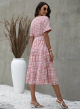 SUMMER PLAID PRINT SHORT SLEEVE DRESS