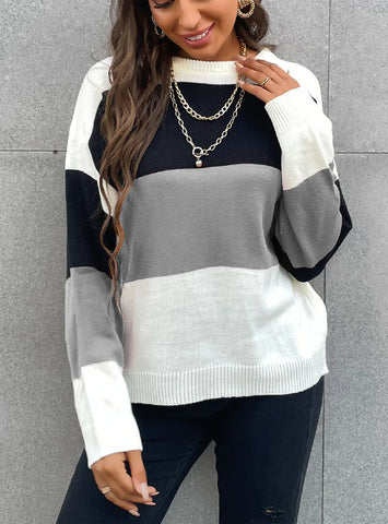 STRIPED STITCHING PULLOVER SWEATER