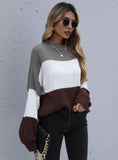 LOOSE COLOR MATCHING SWEATER ROUND NECK PULLOVER