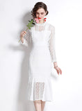 WHITE LACE CROCHET FISHTAIL DRESS