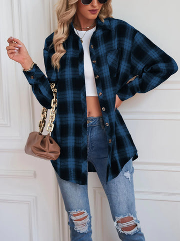 LAPEL LONG SLEEVE LOOSE PLAID SHIRT
