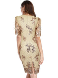 DEEP V-NECK BUBBLE SHORT SLEEVE SEQUINED DRESS