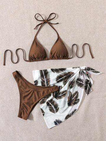 PRINTED STRAP THREE PIECE SET BIKINI