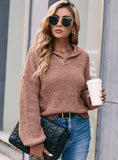 SOLID COLOR LAPEL LANTERN SLEEVE SWEATER