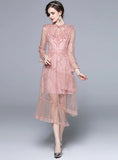 PINK LACEEMBROIDERED IRREGULAR GAUZE DRESS