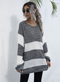 KNITTED LONG SLEEVE STRIPED SWEATER
