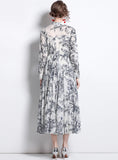GARDEN FLOWER PRINT LONG SLEEVE DRESS