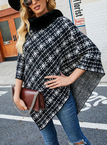 COLLAR CAPE KNITTED PULLOVER SWEATER SHAWL