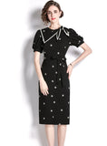 BOW TIE SLIM SLIT EMBROIDERED DRESS