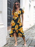 HOLIDAY PRINTED FLOUNCE BOHEMIAN DRESS