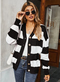 WOMEN LONG SLEEVE STRIPED CARDIGAN SWEATER