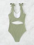 SOLID COLOR LACE-UP ONE-PIECE SWIMSUIT