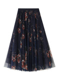 FLORAL PLEATED LONG GAUZE SKIRT