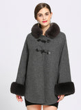 IMITATION REX RABBIT HAIR BUTTON CARDIGAN CLOAK SHAWL