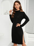 SHEATH SOLID COLOR LONG SLEEVE HIP DRESS