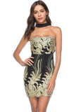 TUBE TOP BACKLESS EMBROIDERED DRESS