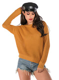 SIMPLE SOLID COLOR ROUND NECK PULLOVER SWEATER
