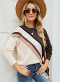 COLOR MATCHING CREW NECK STRIPED SWEATER