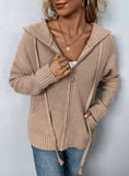 HOODED ZIPPER DRAWSTRING POCKET SWEATER COAT