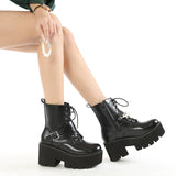 BELT BUCKLE METAL PEARL CHAIN THICK-SOLED BOOTS